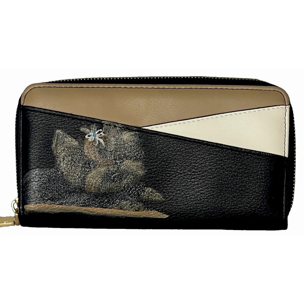 NWOT Hand-Painted Yorkie Color-Block Front Wallet Black Faux Leather 8"x4"